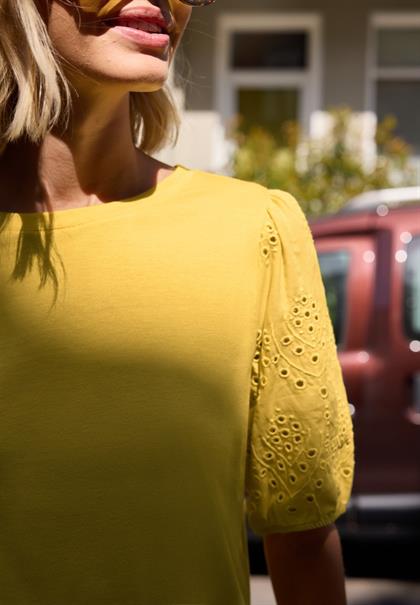 T-Shirt mit Embroidery Ärmeln snap yellow