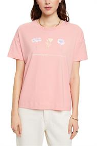 T-Shirt mit floralem Print auf der Brust pink