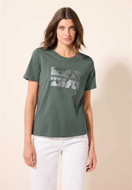 T-Shirt mit Folienprint dark balmy khaki