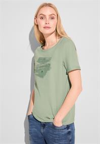 T-Shirt mit Folienprint soft moss green