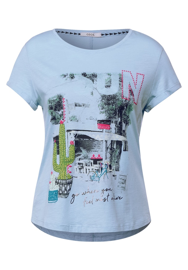 Cecil Damen T-Shirt T-Shirt mit Fotoprint inka blue bequem online kaufen  bei