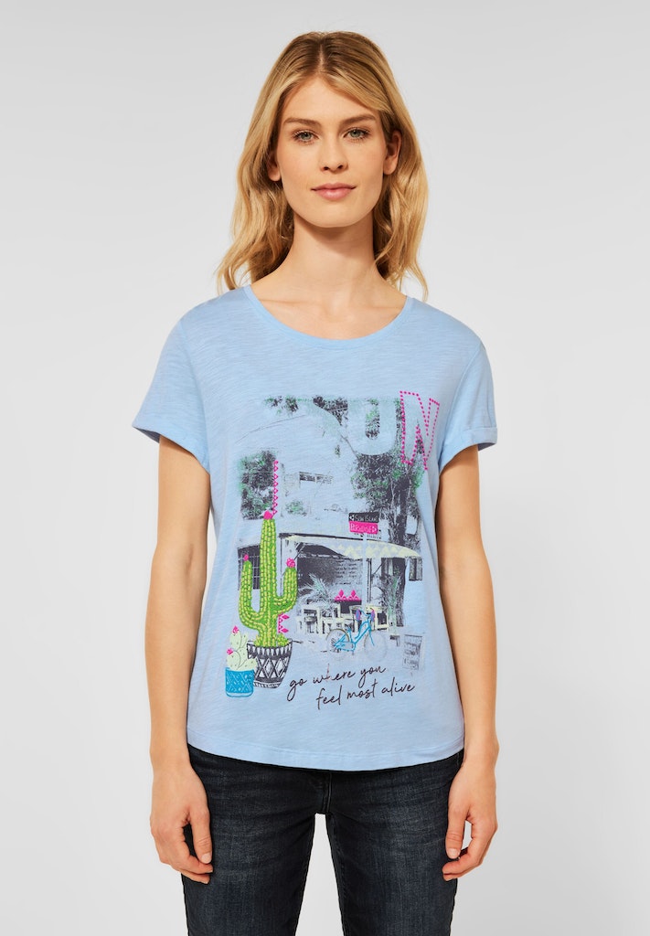 Cecil Damen T-Shirt T-Shirt mit Fotoprint inka blue bequem online kaufen  bei