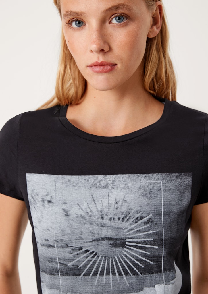 QS Damen T-Shirt T-Shirt mit kaufen online bequem schwarz Frontprint bei