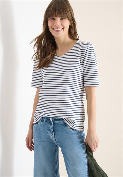 T-Shirt mit gerundetem V-Ausschnitt sporty denim blue