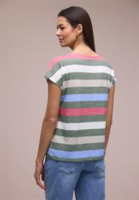T-Shirt mit gerundetem V-Neck und Streifen bound green