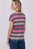 T-Shirt mit gerundetem V-Neck und Streifen espresso brown