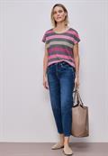 T-Shirt mit gerundetem V-Neck und Streifen espresso brown
