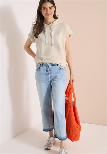 T-Shirt mit Hoodie und Printdetail pearl beige