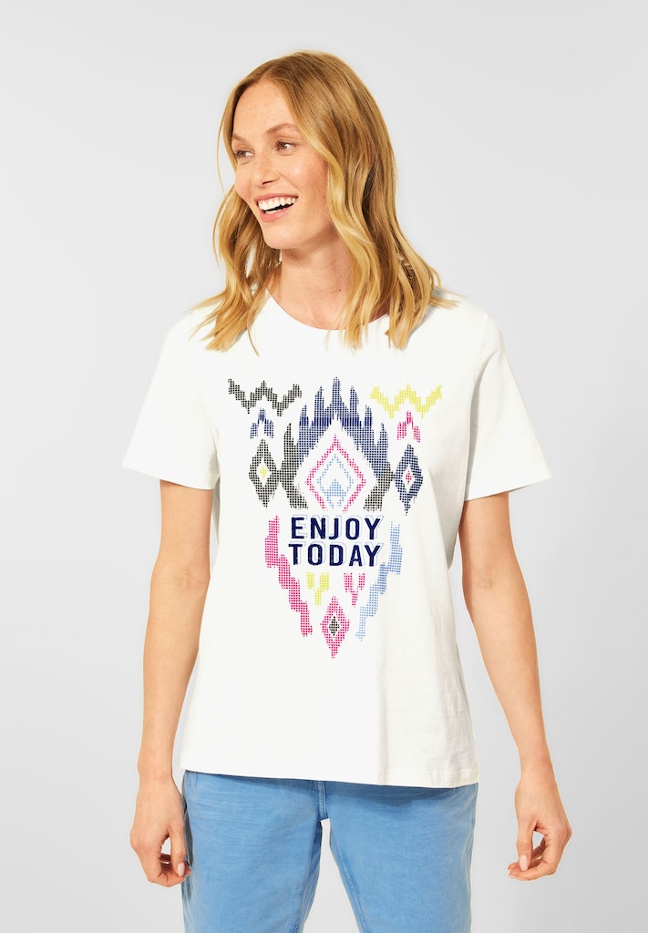 Cecil Damen T-Shirt T-Shirt mit Ikat Motiv vanilla white bequem online  kaufen bei