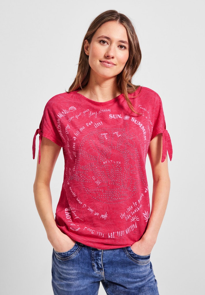kaufen bei mit out Knotendetail Damen T-Shirt burn online T-Shirt strawberry red bequem Cecil