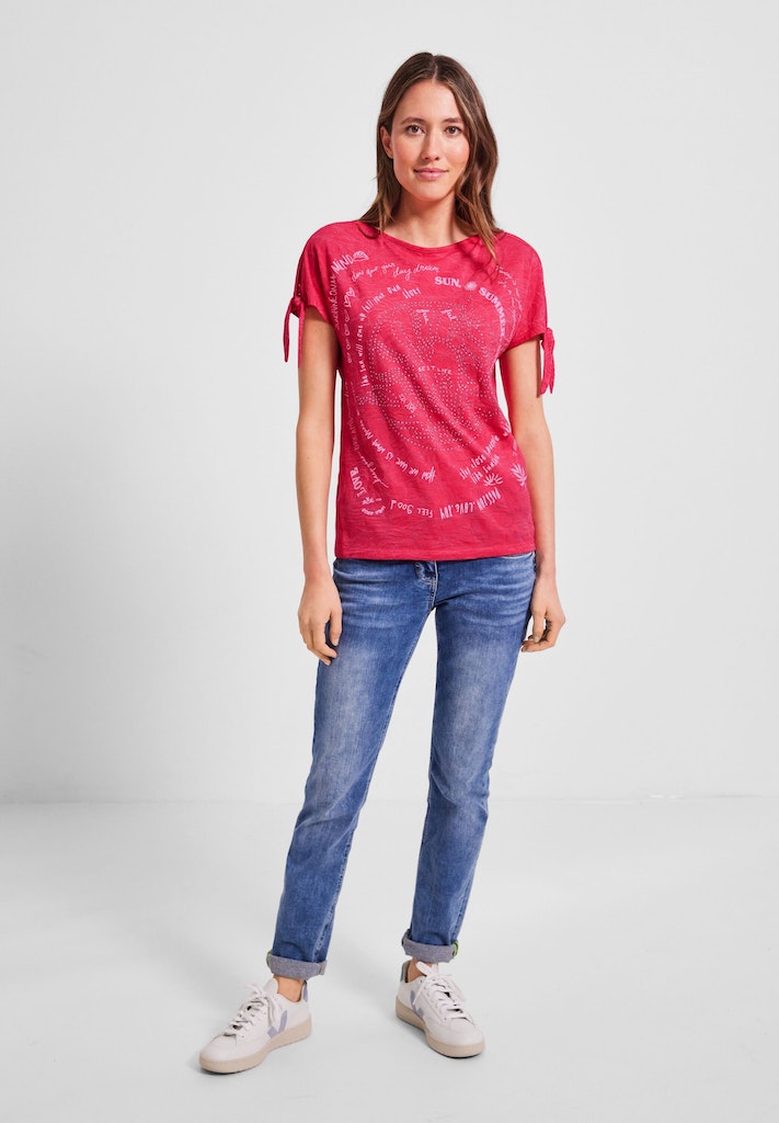 Cecil Damen T-Shirt T-Shirt mit Knotendetail burn out strawberry red bequem  online kaufen bei | T-Shirts