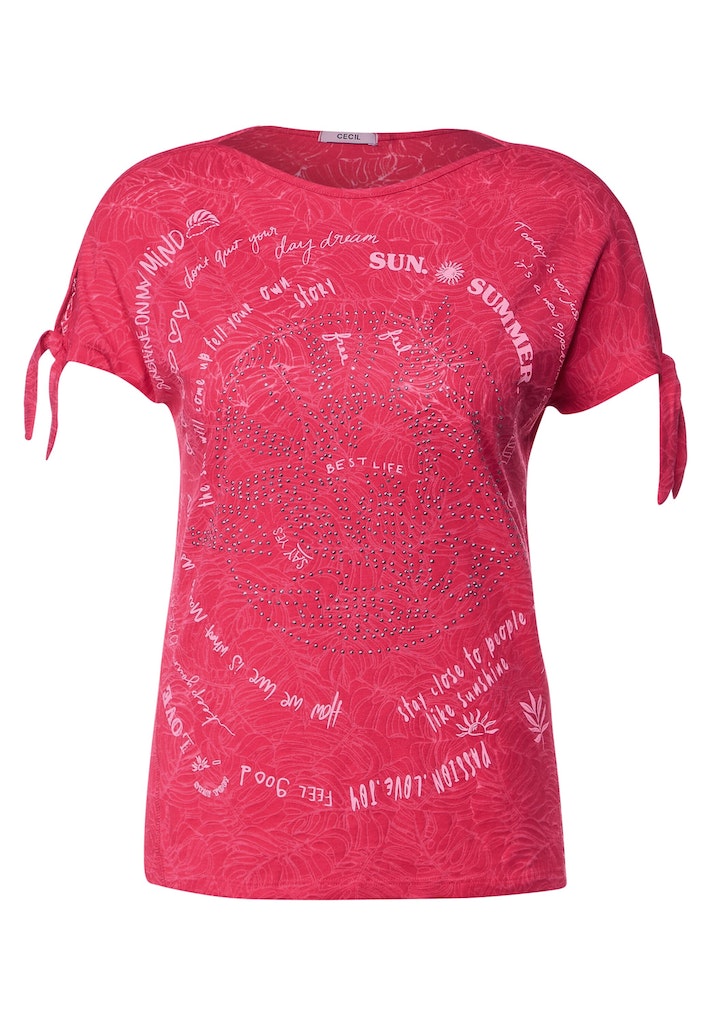 Cecil Damen T-Shirt T-Shirt mit Knotendetail burn out strawberry red bequem  online kaufen bei