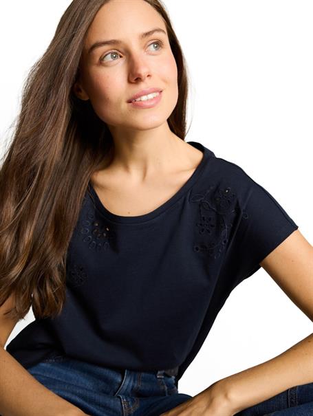T-Shirt mit Lochstickereien sky captain blue