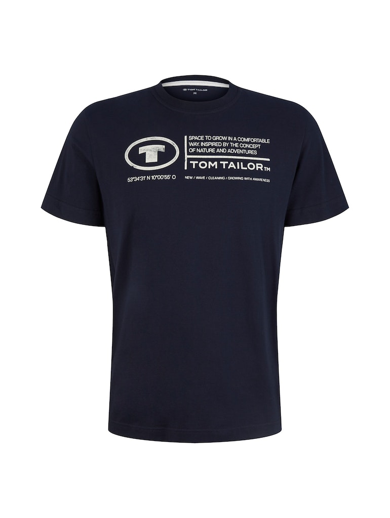 Tom Tailor Herren T-Shirt T-Shirt mit Logo Print greyish mid blue bequem  online kaufen bei