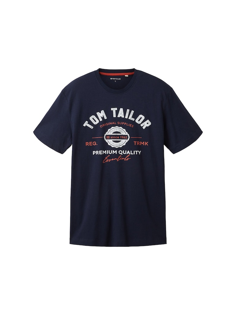 Tom Tailor Herren T-Shirt T-Shirt mit Logo Print sky captain blue bequem  online kaufen bei