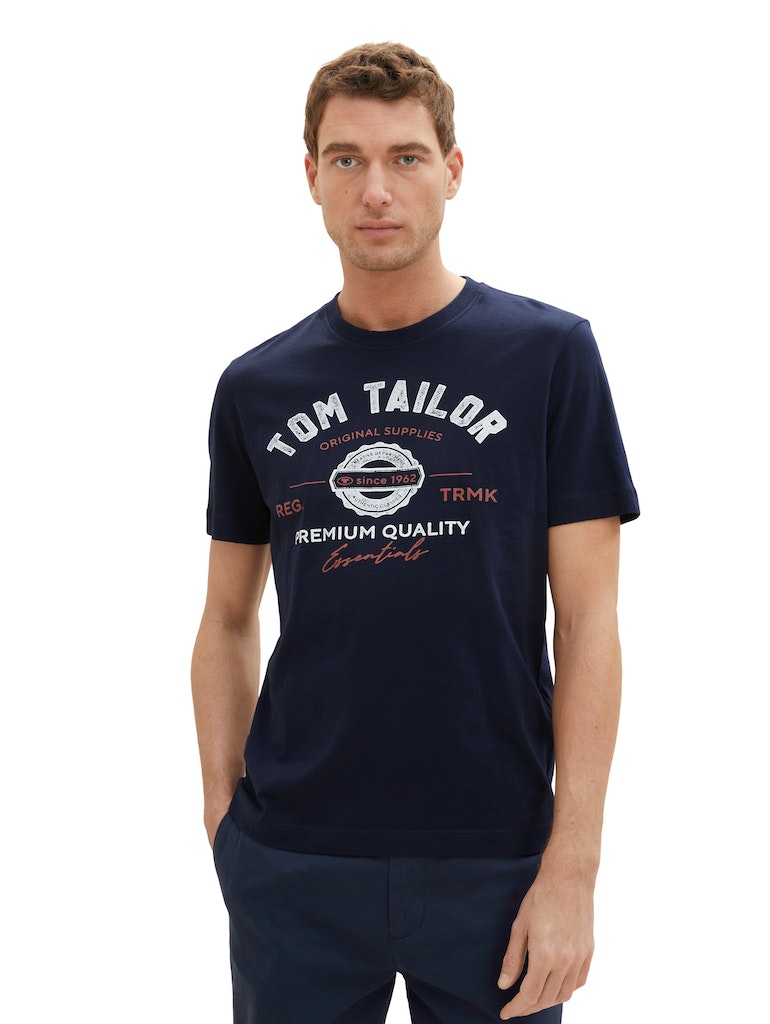 Tom Tailor Herren T-Shirt T-Shirt mit Logo Print sky captain blue bequem  online kaufen bei