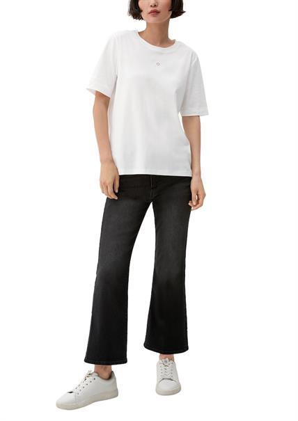 T-Shirt mit Logostickerei creme
