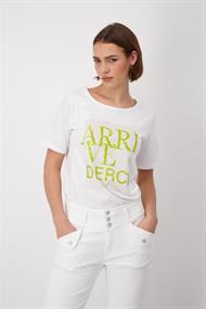 T Shirt mit Pailletten Schrift weiß