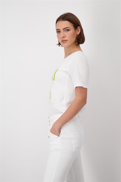 T Shirt mit Pailletten Schrift weiß