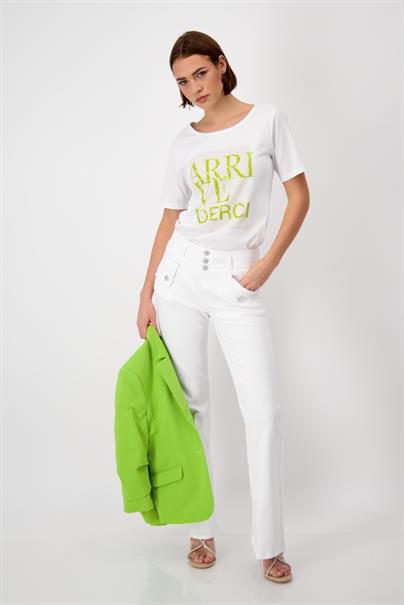 T Shirt mit Pailletten Schrift weiß