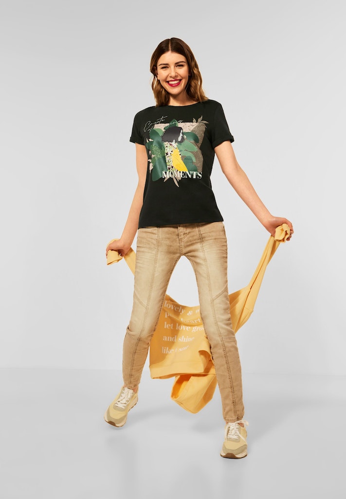 Street One Damen T-Shirt T-Shirt mit Partprint bassy olive bequem online  kaufen bei | T-Shirts