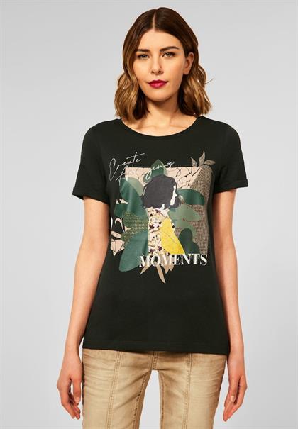 Street One Damen T-Shirt T-Shirt mit Partprint bassy olive bequem online  kaufen bei