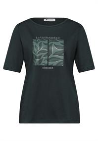 T-Shirt mit Rundhals und Blätter-Artwork deep bound green