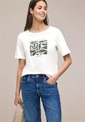 T-Shirt mit Rundhals und Blätter-Artwork off white