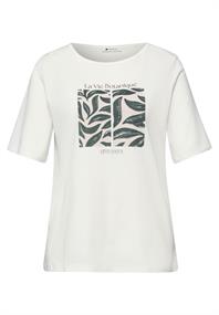 T-Shirt mit Rundhals und Blätter-Artwork off white