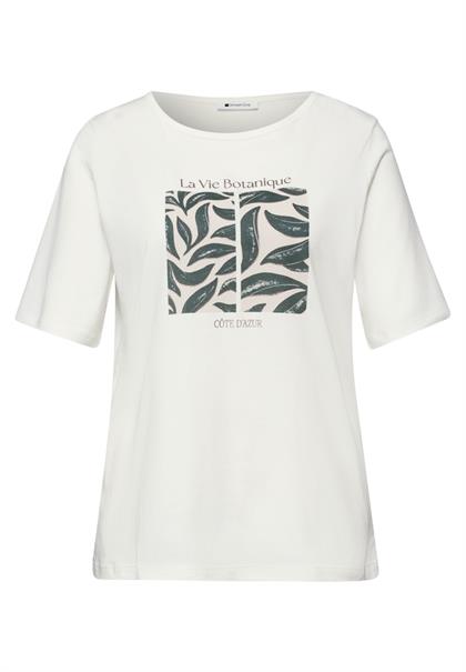 T-Shirt mit Rundhals und Blätter-Artwork off white
