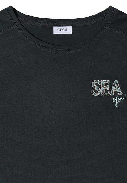 T-Shirt mit Rundhals und Embroidery palm breeze green