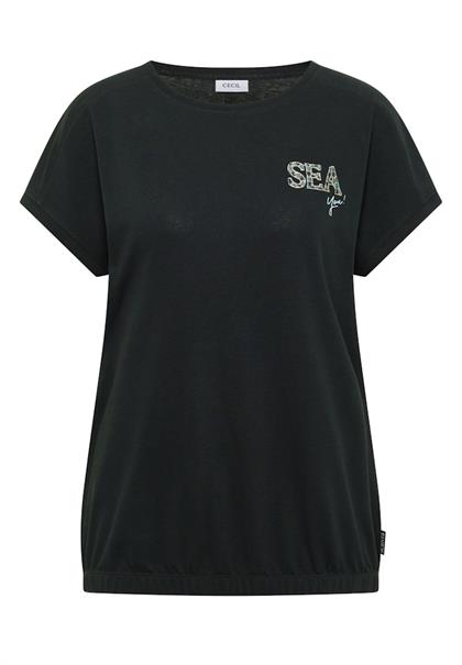 T-Shirt mit Rundhals und Embroidery palm breeze green