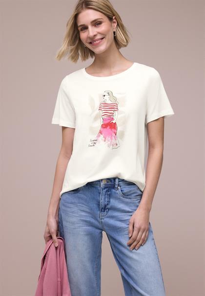 T-Shirt mit Rundhals und Print off white