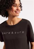 T-Shirt mit Rundhals und Schmucksteinen espresso brown