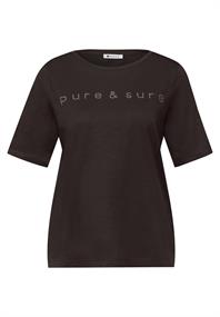 T-Shirt mit Rundhals und Schmucksteinen espresso brown