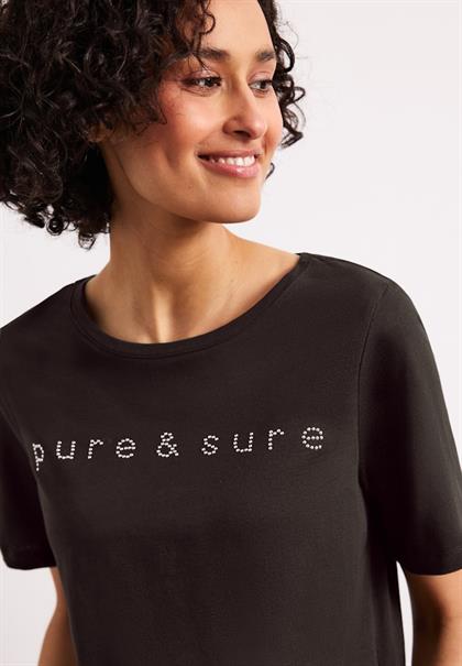 T-Shirt mit Rundhals und Schmucksteinen espresso brown