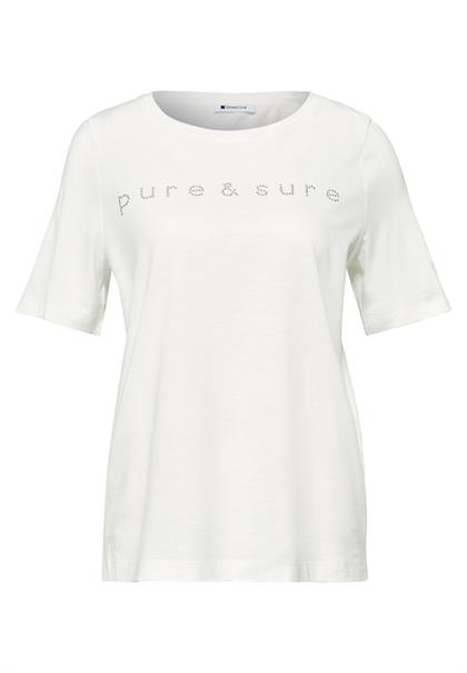 T-Shirt mit Rundhals und Schmucksteinen off white