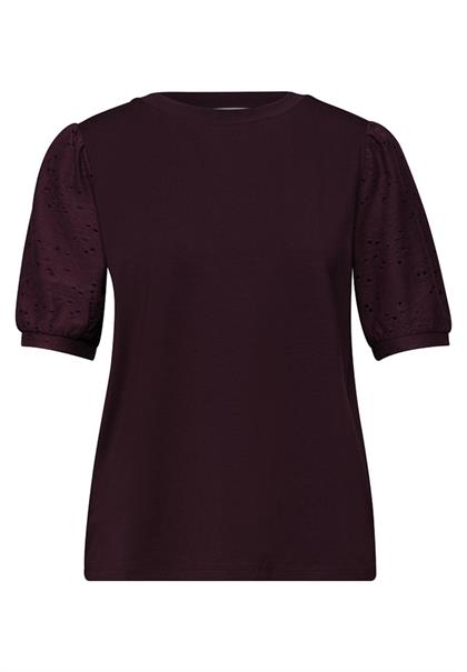 T-Shirt mit Rundhals und Spitzenärmeln very berry