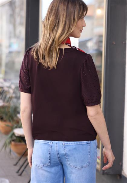 T-Shirt mit Rundhals und Spitzenärmeln very berry
