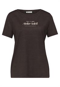 T-Shirt mit Rundhals und Wording espresso brown