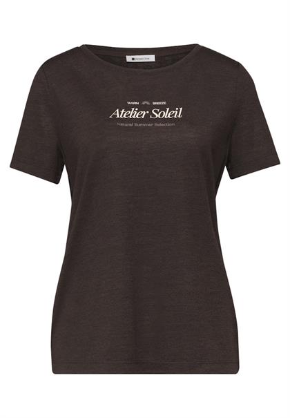 T-Shirt mit Rundhals und Wording espresso brown
