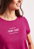 T-Shirt mit Rundhals und Wording magenta dream
