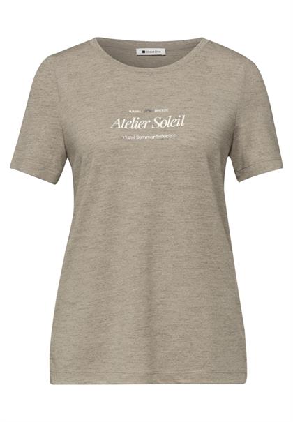 T-Shirt mit Rundhals und Wording timeless beige