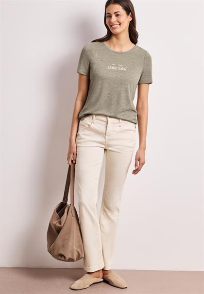 T-Shirt mit Rundhals und Wording timeless beige