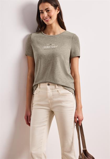 T-Shirt mit Rundhals und Wording timeless beige