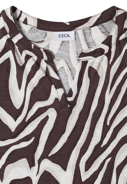 T-Shirt mit Split Neck mit Print brown cacao
