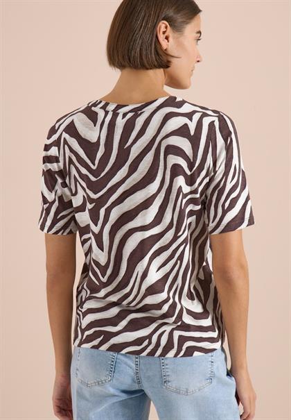 T-Shirt mit Split Neck mit Print brown cacao