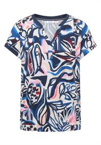 T-Shirt mit Split Neck und Grafikprint universal blue