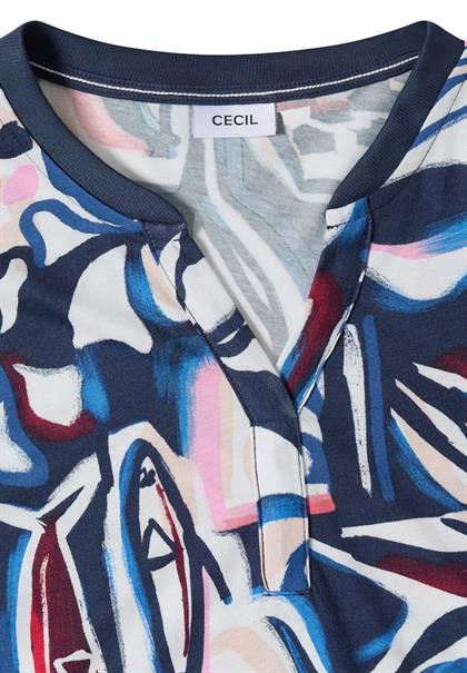 T-Shirt mit Split Neck und Grafikprint universal blue