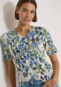 T-Shirt mit Split Neck und Print cashmere beige